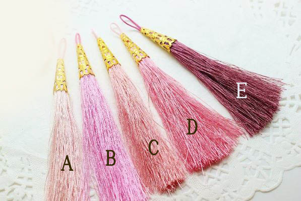 画像1: ロング刺繍糸のタッセル（ピンク系）(5個入)（※注意事項有り） (1)